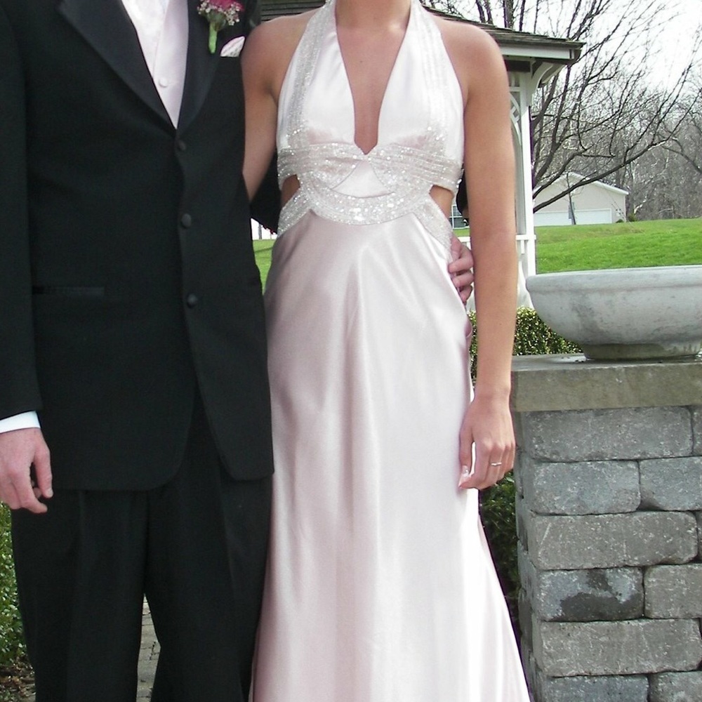 Light blush long prom dress